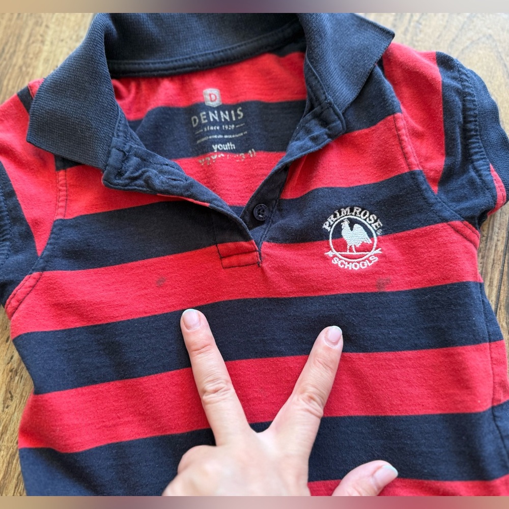 Youth Red and Black Striped Polo Shirt